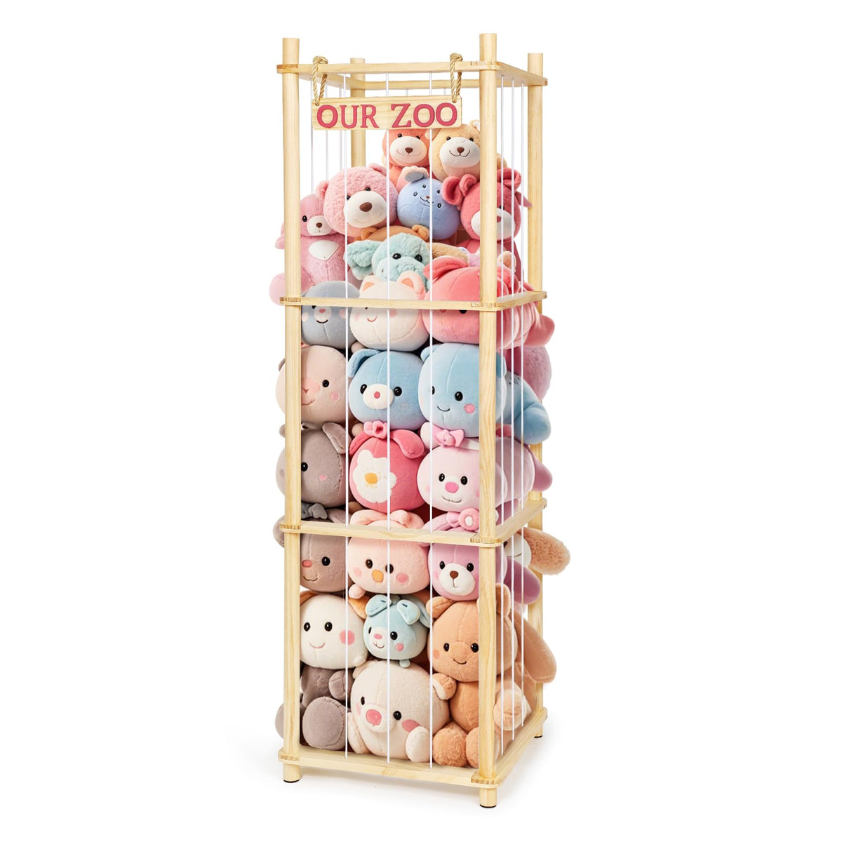 EULXSUD stuffed animal storage tall pine wood tower keeps plushes organized and accessible.