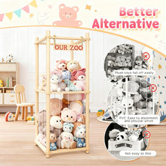 EULXSUD stuffed-animal-storage vertical-tier-structure demonstrates space-saving organization for large plush collections.