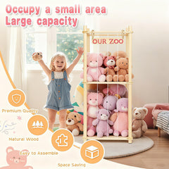 EULXSUD stuffed-animal-storage zoo-playhouse-nursery shows warm, natural wood fits nursery decor.