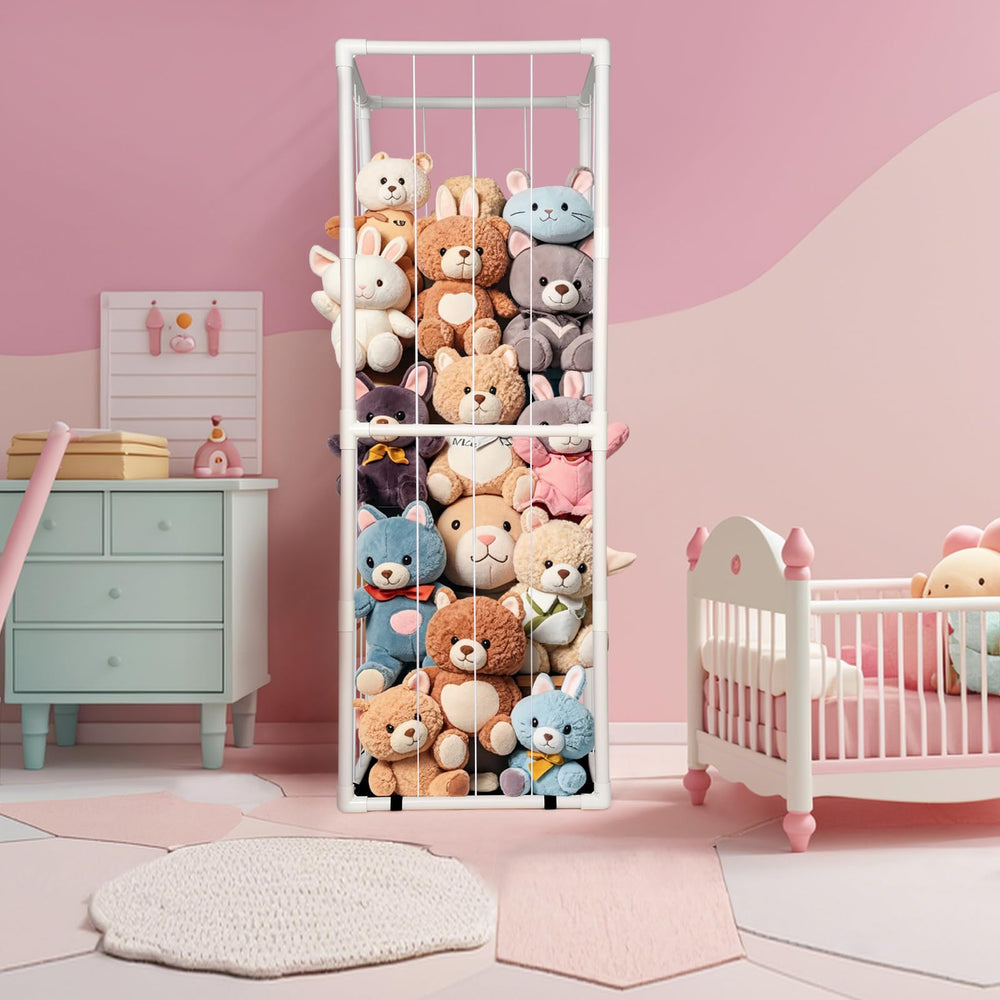 EULXSUD stuffed animal zoo storage mobile base glides between rooms for flexible use.