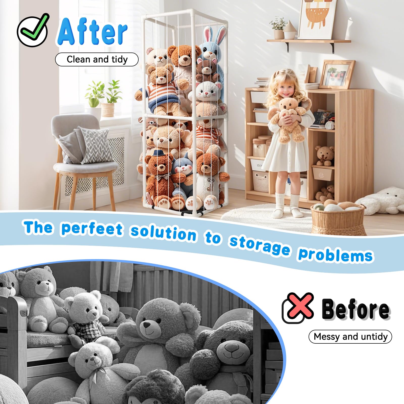 EULXSUD stuffed animal zoo storage plushie display highlights favorites during playtime.