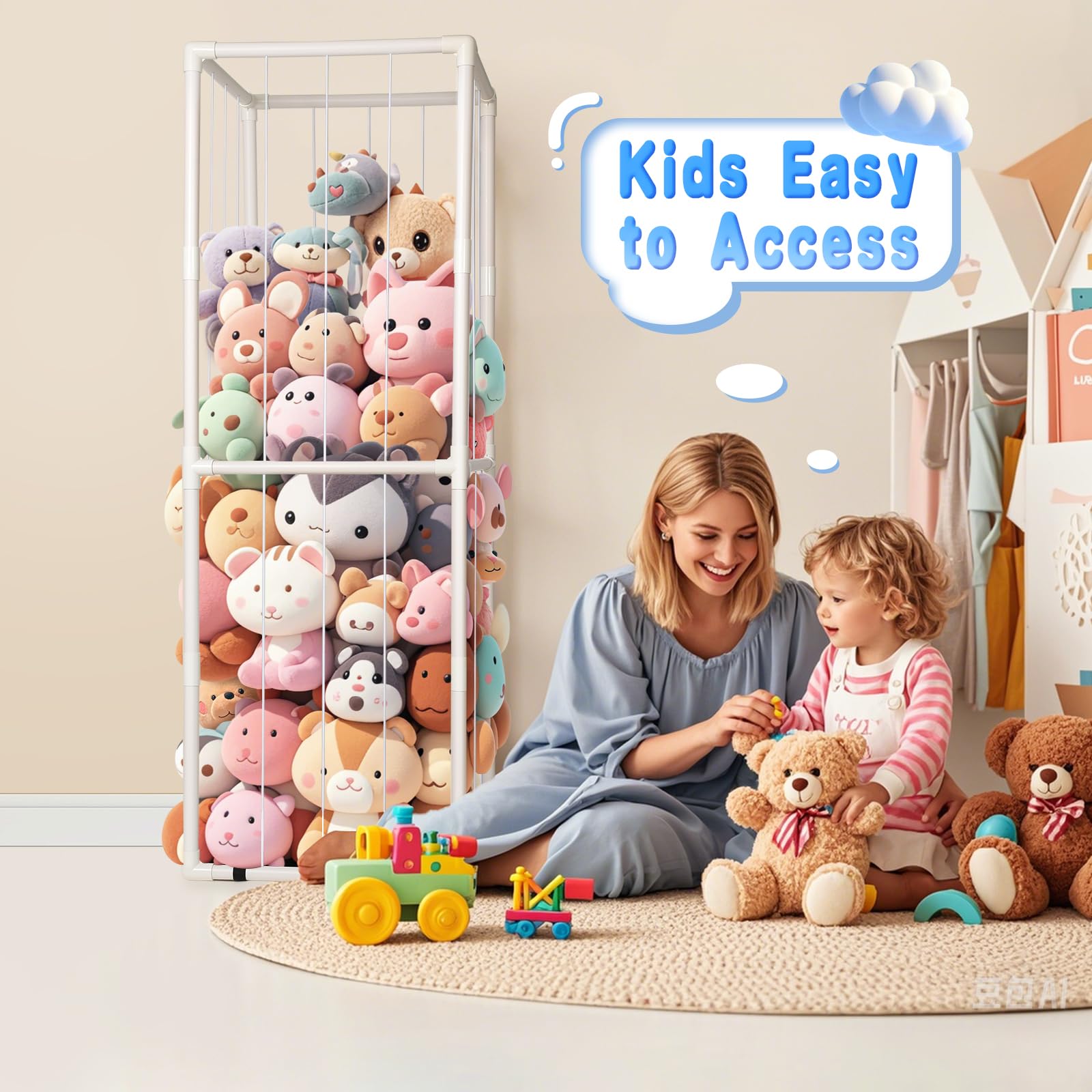 EULXSUD stuffed animal zoo storage PVC surface resists stains for easy cleaning.