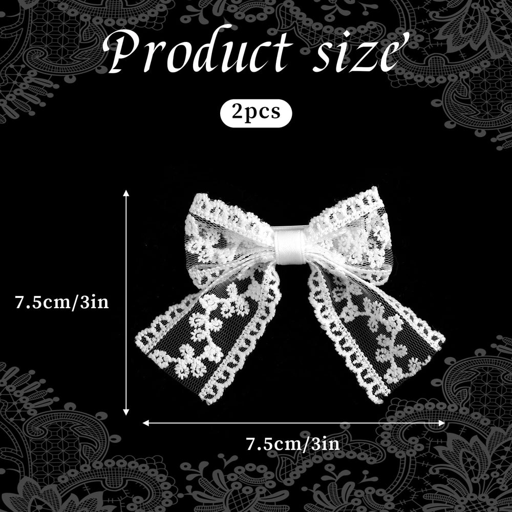 EupHHonycs white lace bow hairpin side view, elegant for weddings and parties.