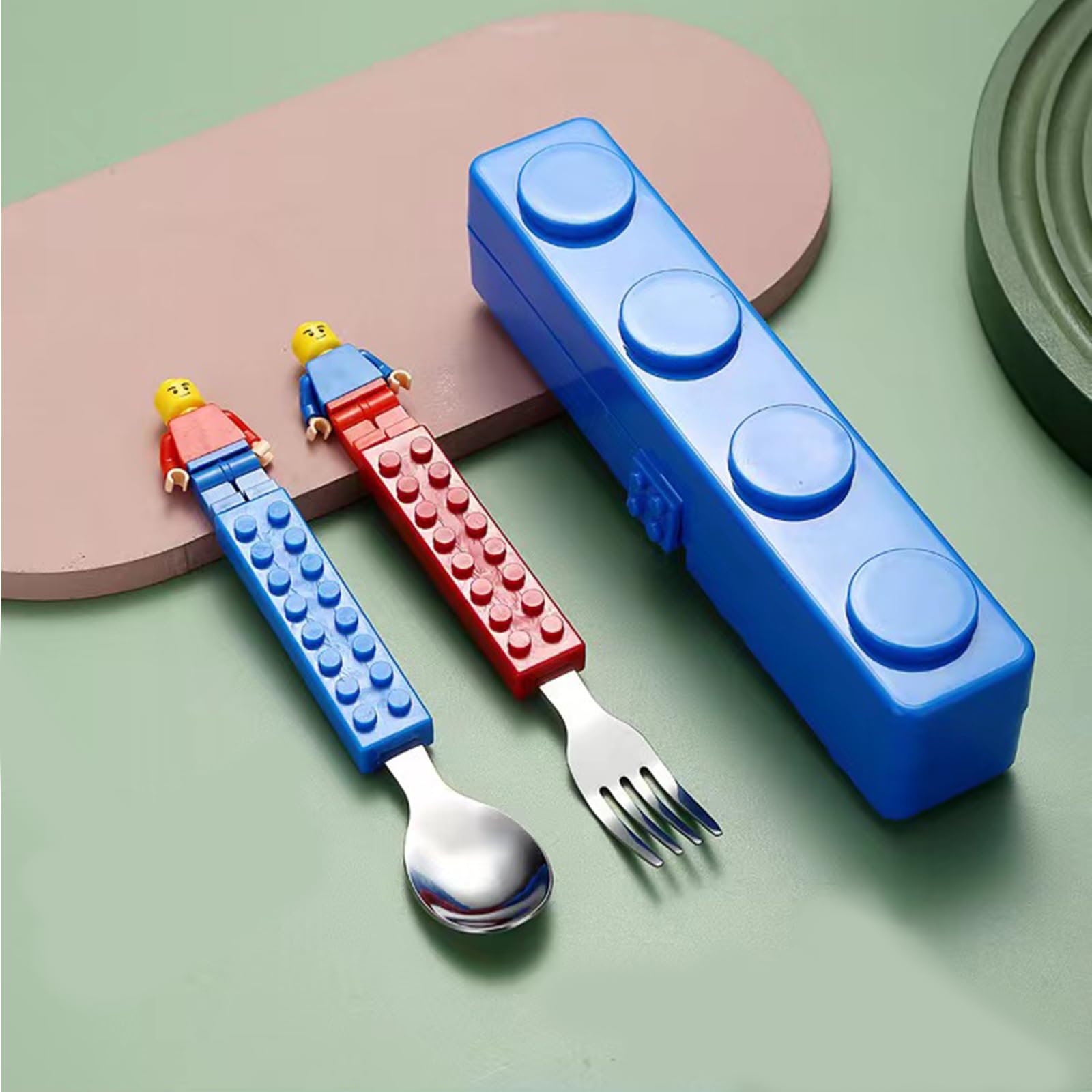 EuphoCorner building block cutlery set bright-color close-up, showing durable stainless and safe design.