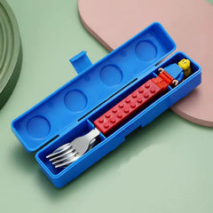 EuphoCorner building block cutlery set fork close-up, bright color, portable ABS case visible.
