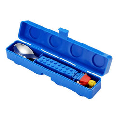 EuphoCorner building block cutlery set spoon close-up, bright color, durable stainless steel for daily meals.