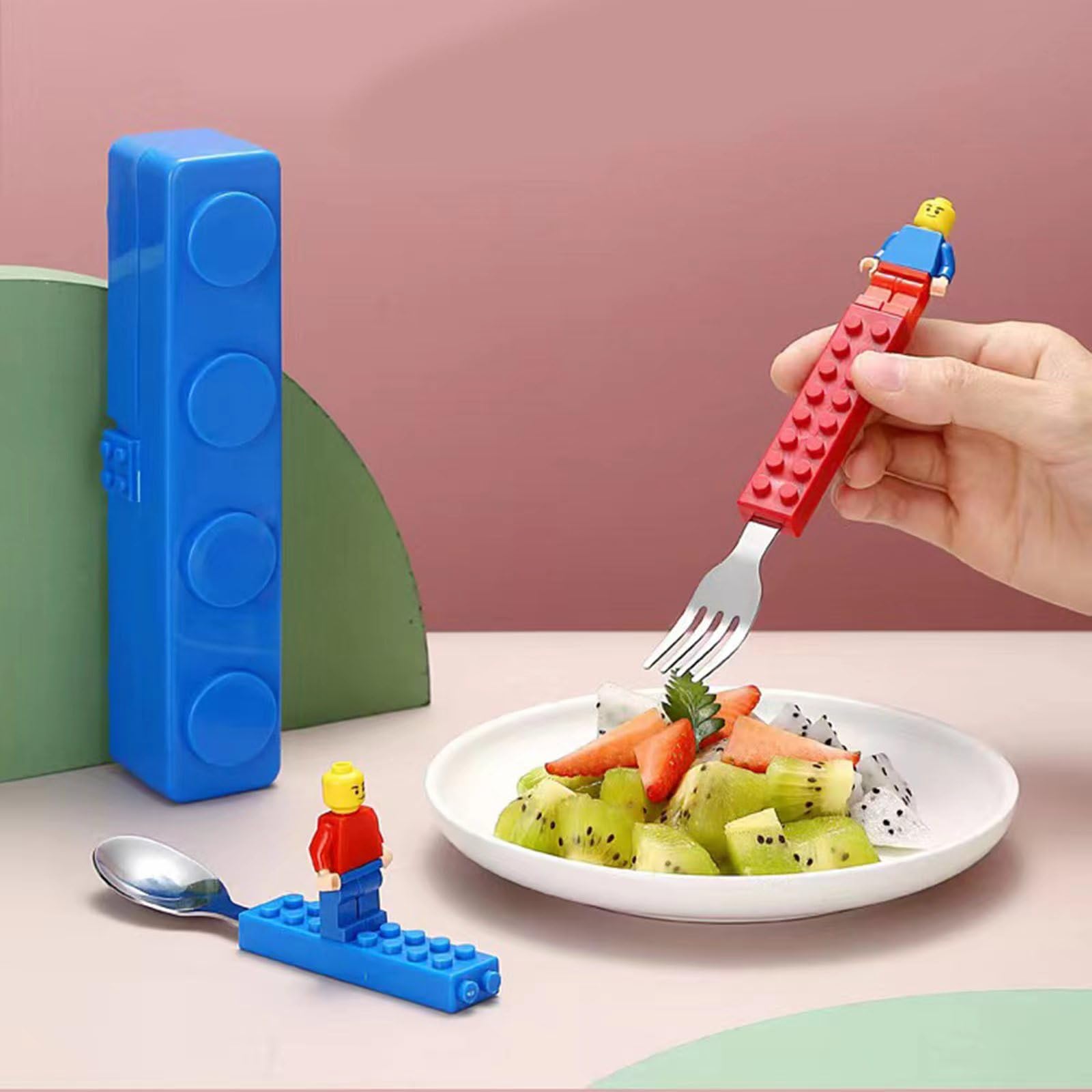 EuphoCorner building block cutlery set stainless durability image, highlighting rust-resistant utensils.