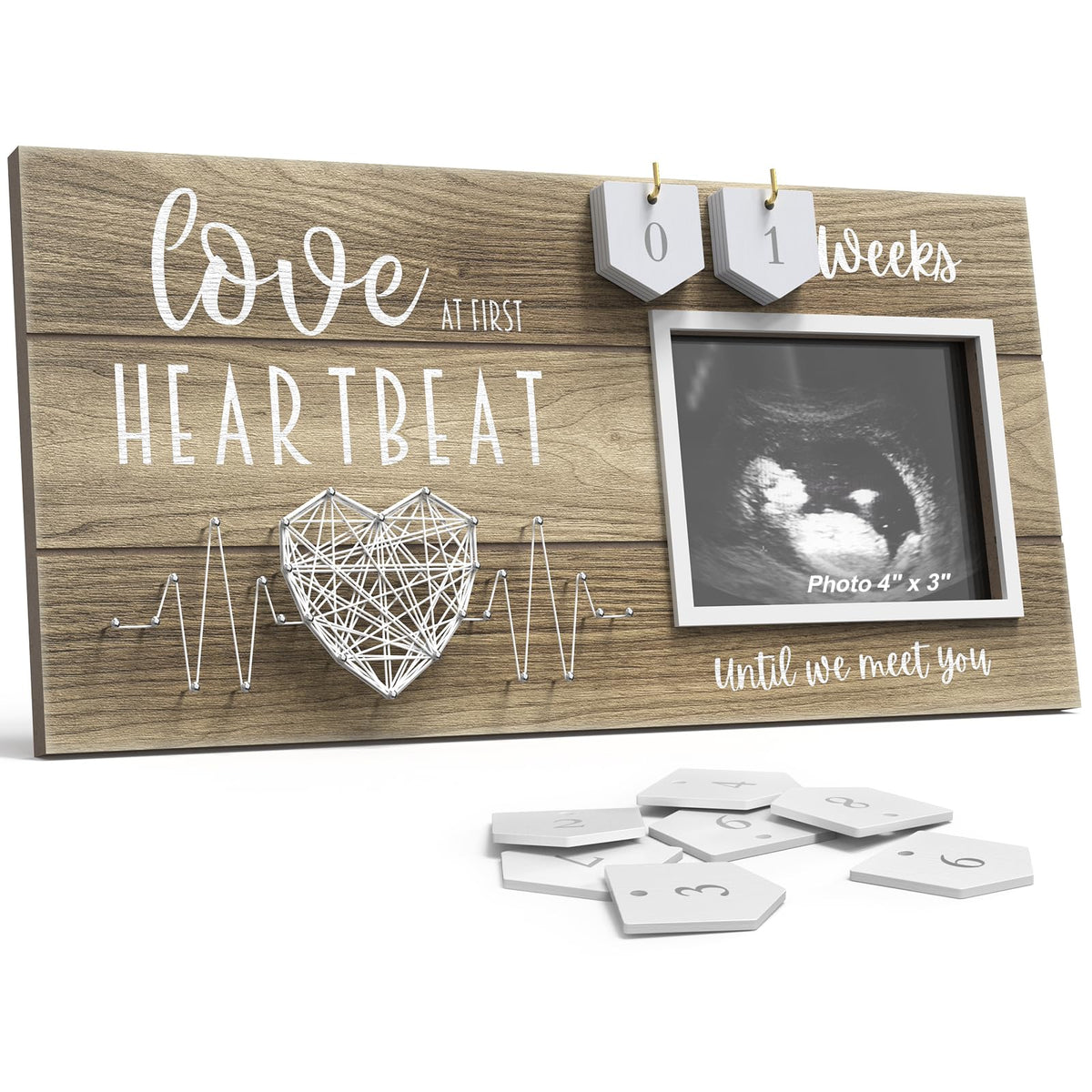 EURSET baby sonogram frame countdown placards showing weeks until arrival for nursery milestones.