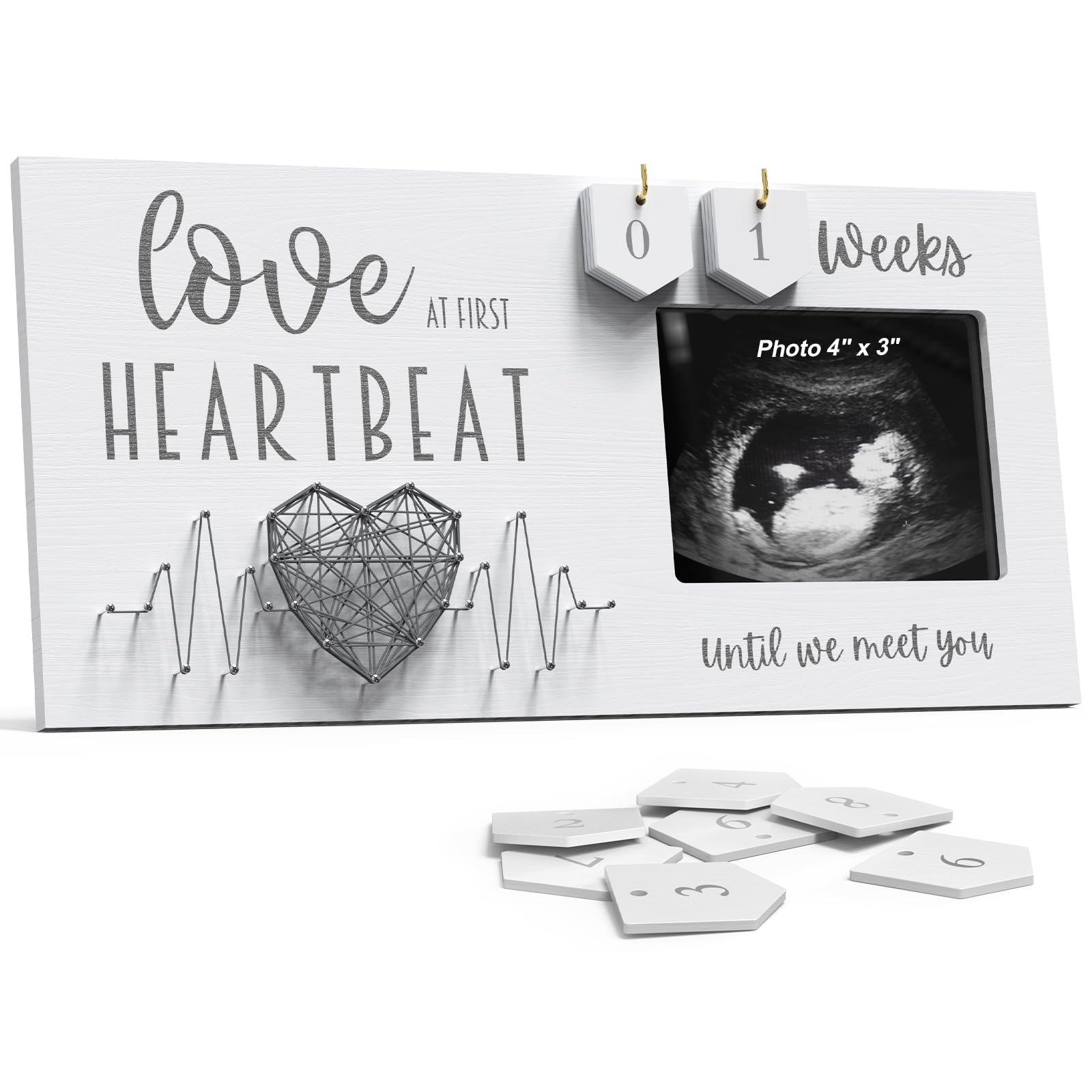 EURSET Baby Sonogram Frame Countdown wood plaques display weeks until birth, a cherished memory.
