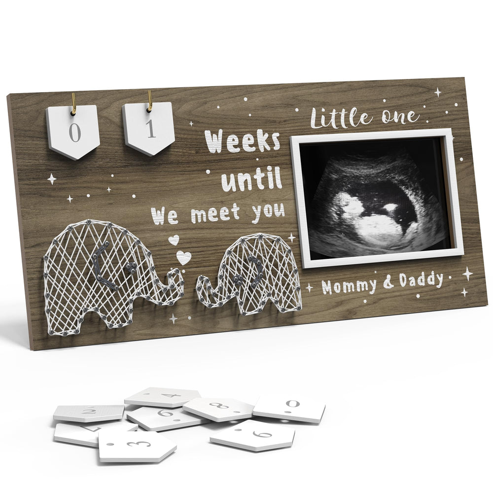EURSET Baby Sonogram Frame with countdown wooden plaques for weeks until arrival, keepsake.