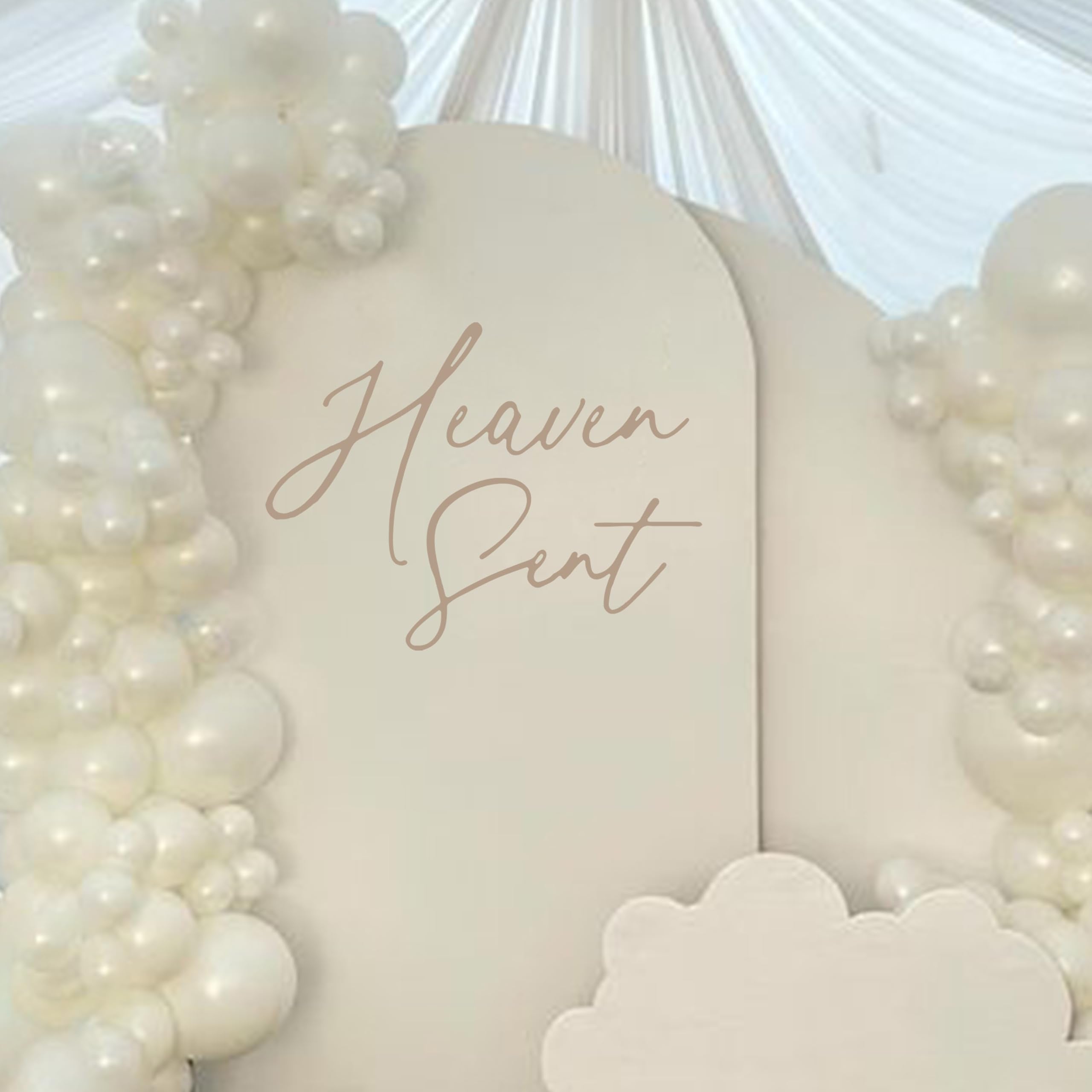 Eurteka Heaven Sent Decal used as baby shower decor for a soft heavenly vibe.