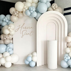 Eurteka Heaven Sent Decal on a balloon arch sign for a cohesive gender reveal setup.