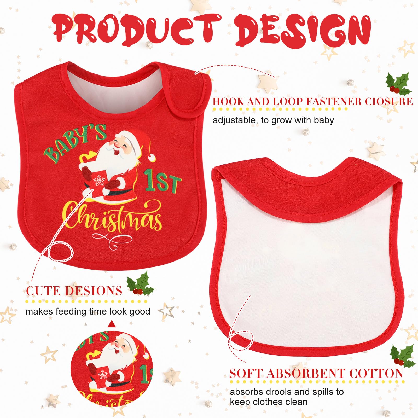 Eurzom Christmas baby bib solid red design for everyday mess protection