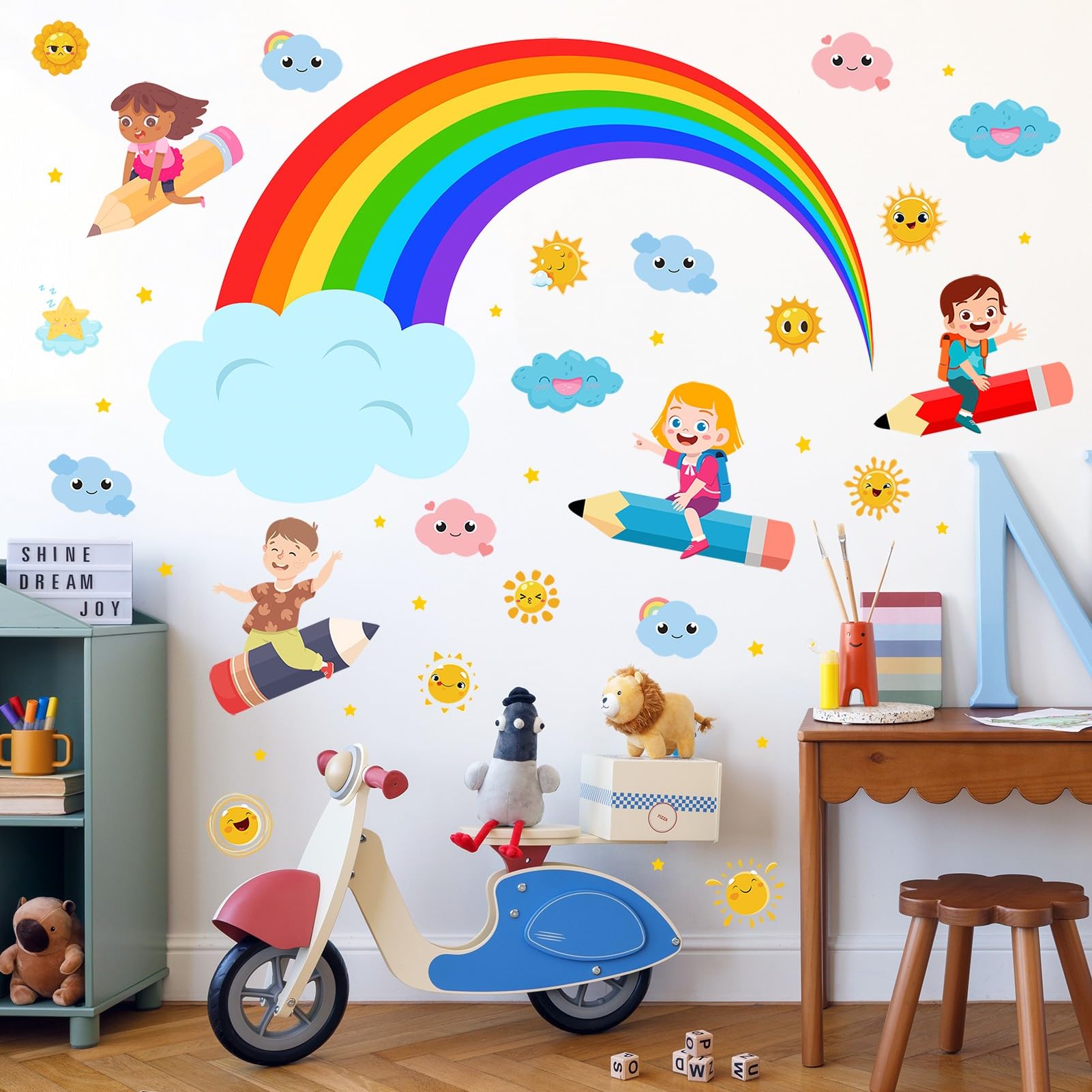 Eutecado cloudy sun wall sticker adds sunny mood to classrooms and nurseries.