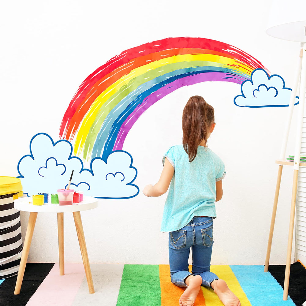 Eutecado watercolor rainbow wall sticker detail highlights soft hues for nursery styling