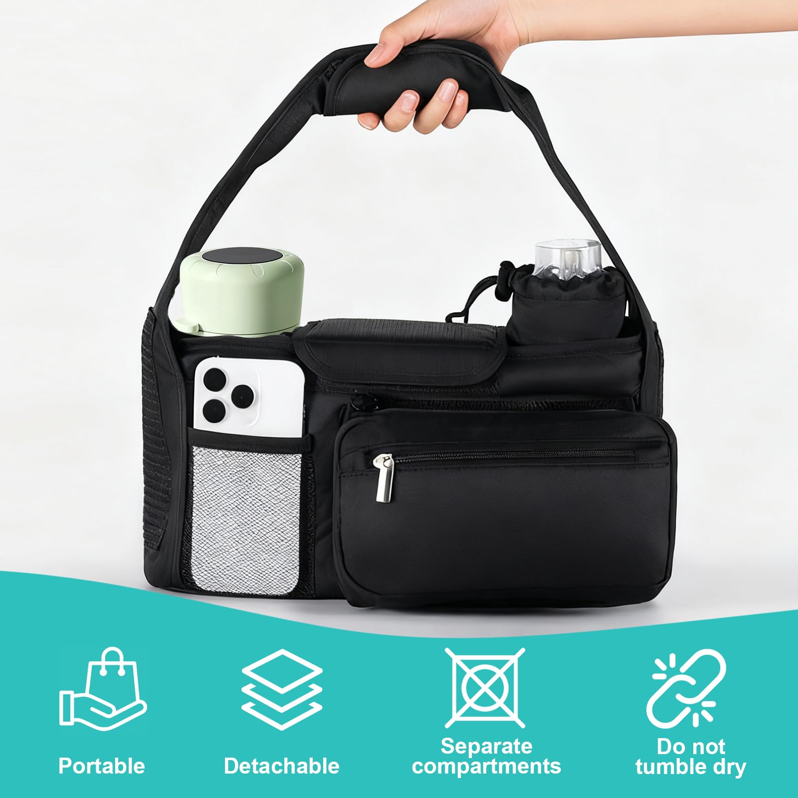 Eutopic stroller organizer detachable phone bag keeps essentials secure while you walk.