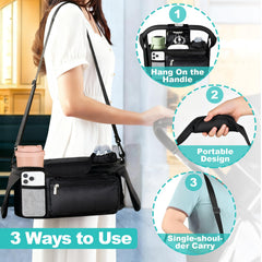 Eutopic stroller organizer made of durable Oxford fabric resists wear and cleans easily.