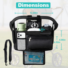Eutopic stroller organizer with shoulder strap adds hands-free versatility for quick errand runs.