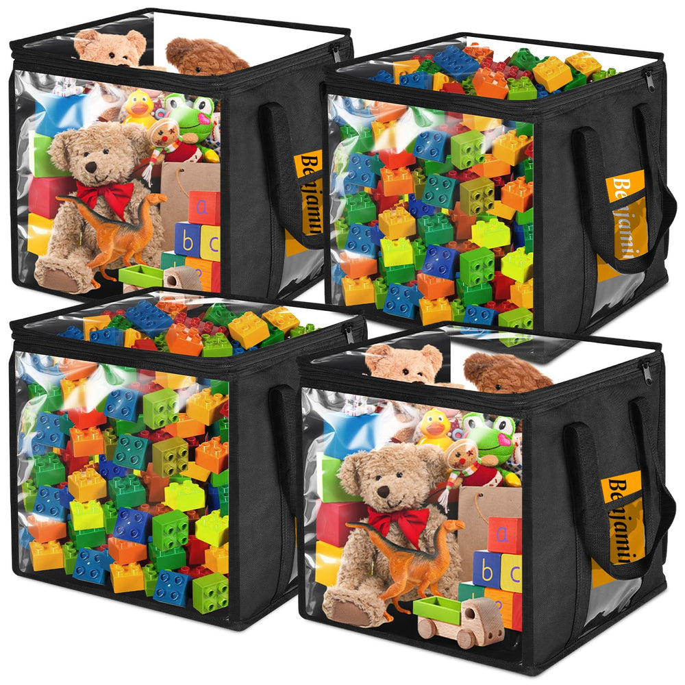 EVELOMO 4-pack cube toy storage box front view shows sturdy, organized playroom storage.
