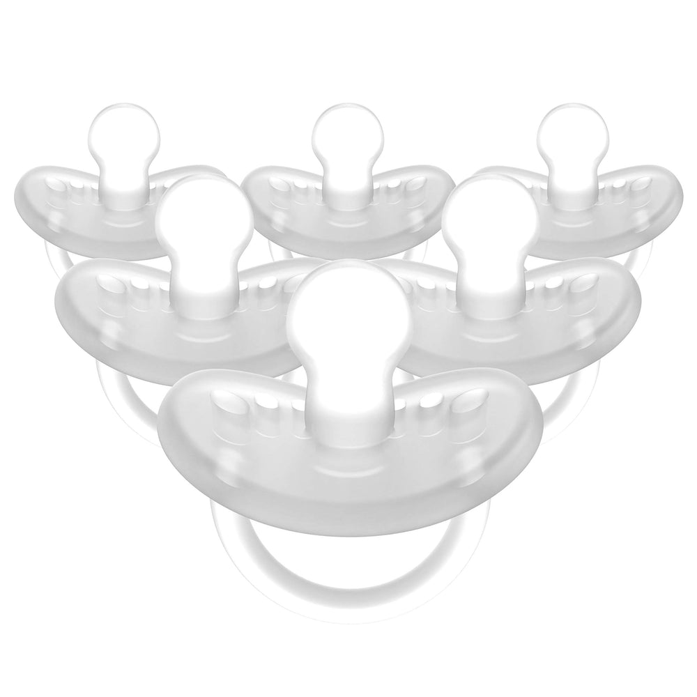 Evenflo Balance Plus Stage 2 pacifier pack 6 closeup shows orthodontic teething design