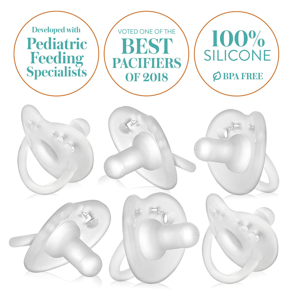 Evenflo Balance Plus Stage 1 pacifier side view demonstrates soft silicone material for gentle soothing
