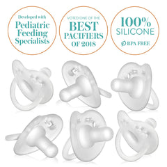 Evenflo Balance Plus Stage 1 pacifier side view demonstrates soft silicone material for gentle soothing