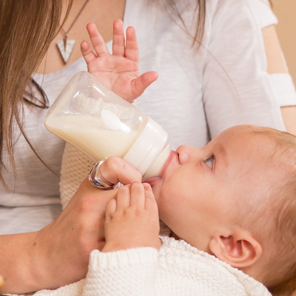 Evenflo Balance Plus nipple in use with an eight-month-old demonstrates steady flow