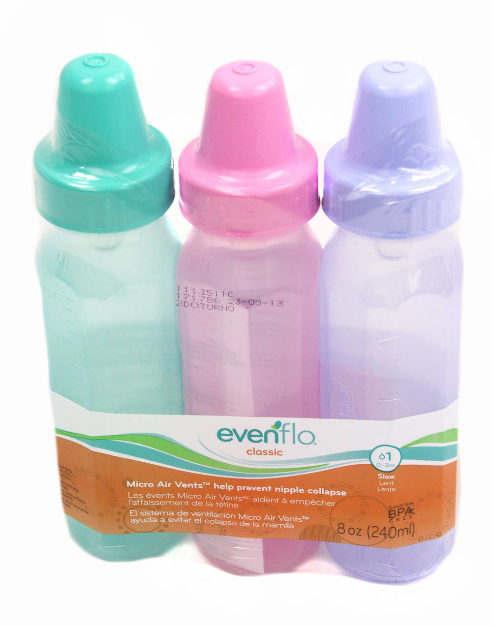 Evenflo BPA-free label shown on classic nurser packaging.