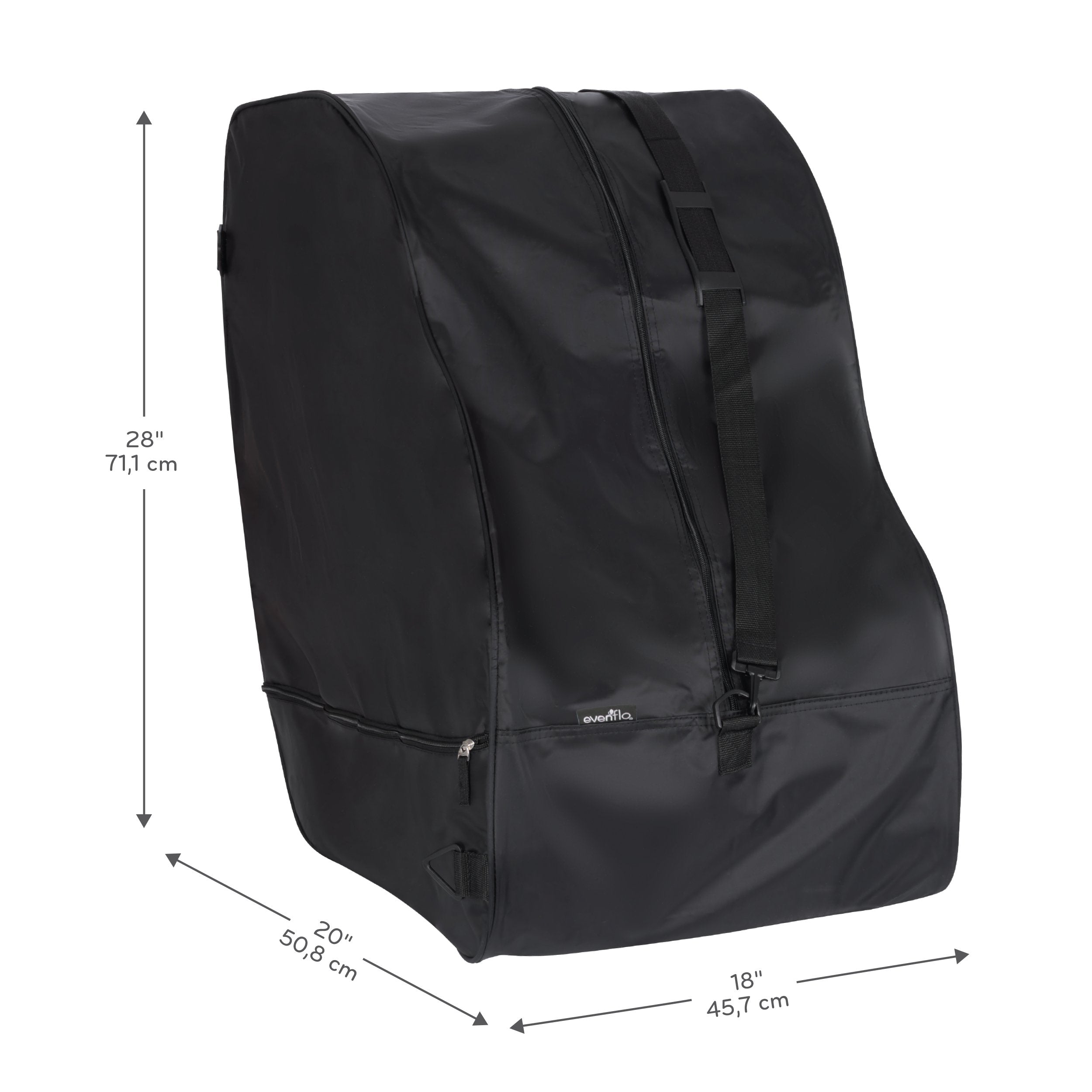 Evenflo car seat travel bag storage-use shows convenient organization between children.