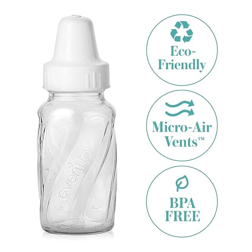 Evenflo Classic Glass Bottle ergonomic hold demonstrates comfortable feeding for caregiver and baby.