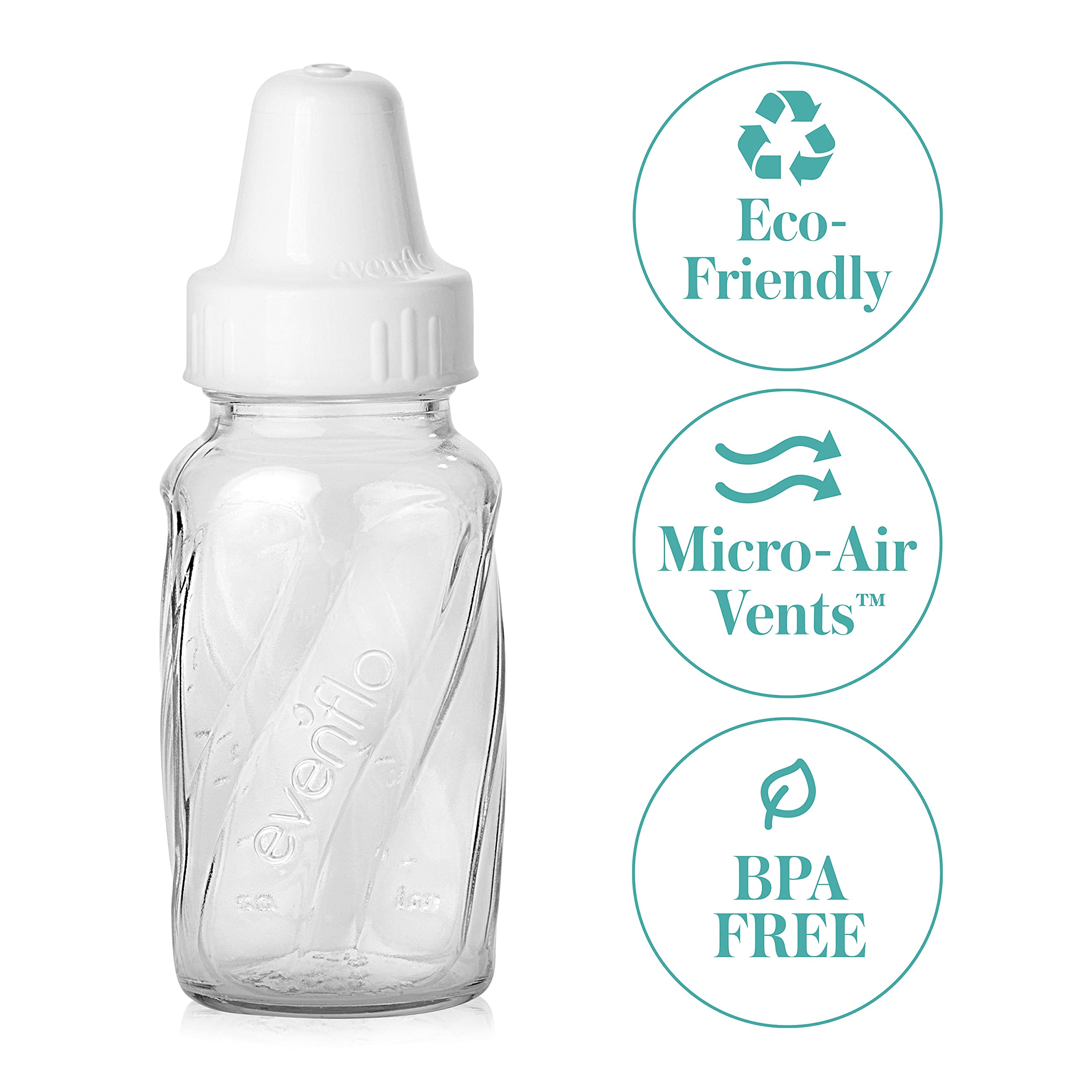 Evenflo classic glass twist bottle nipples highlight micro venting to reduce nipple collapse during feeds