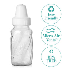 Evenflo classic glass twist bottle nipples highlight micro venting to reduce nipple collapse during feeds