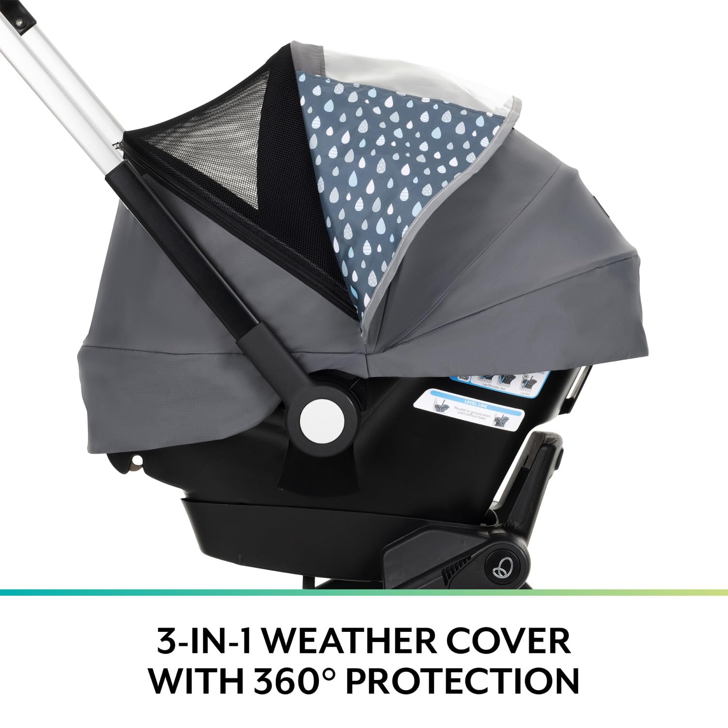 Evenflo Shyft rain cover with clear window lets you watch your baby