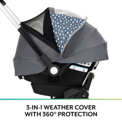 Evenflo Shyft rain cover with clear window lets you watch your baby
