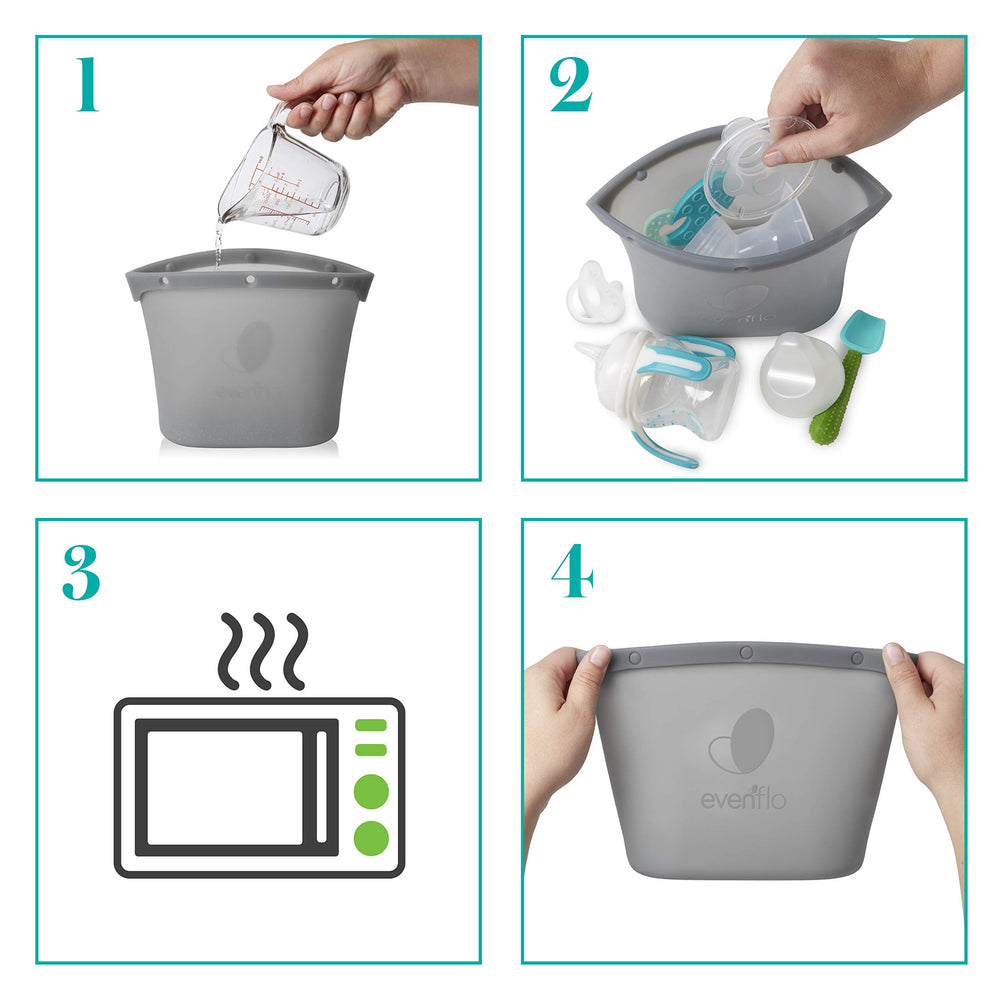 Evenflo silicone steam sanitizing bag microwave use with 2 oz water