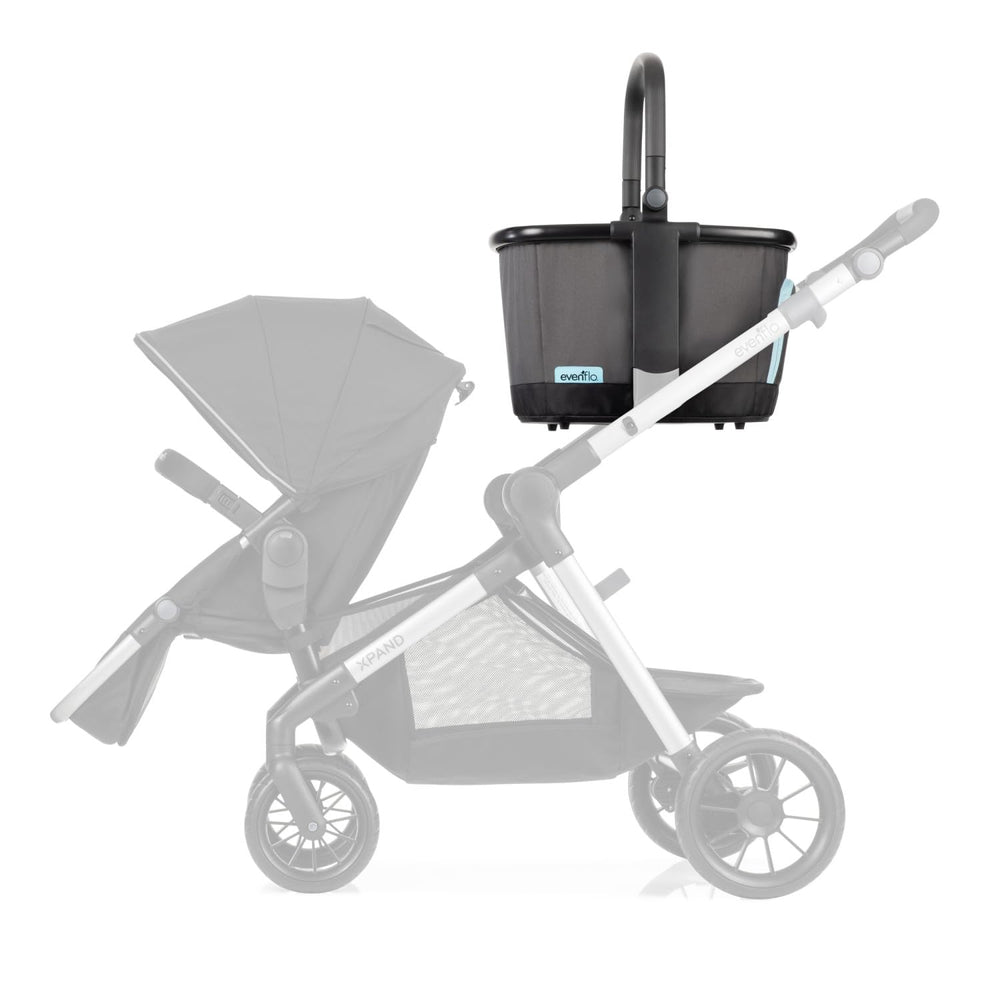 Evenflo Stroller Market Basket Gray Sky adjustable handle folded for storage