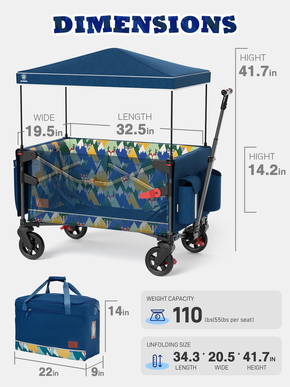 EVER ADVANCED foldable travel wagon airport scene showing compact overhead-friendly size