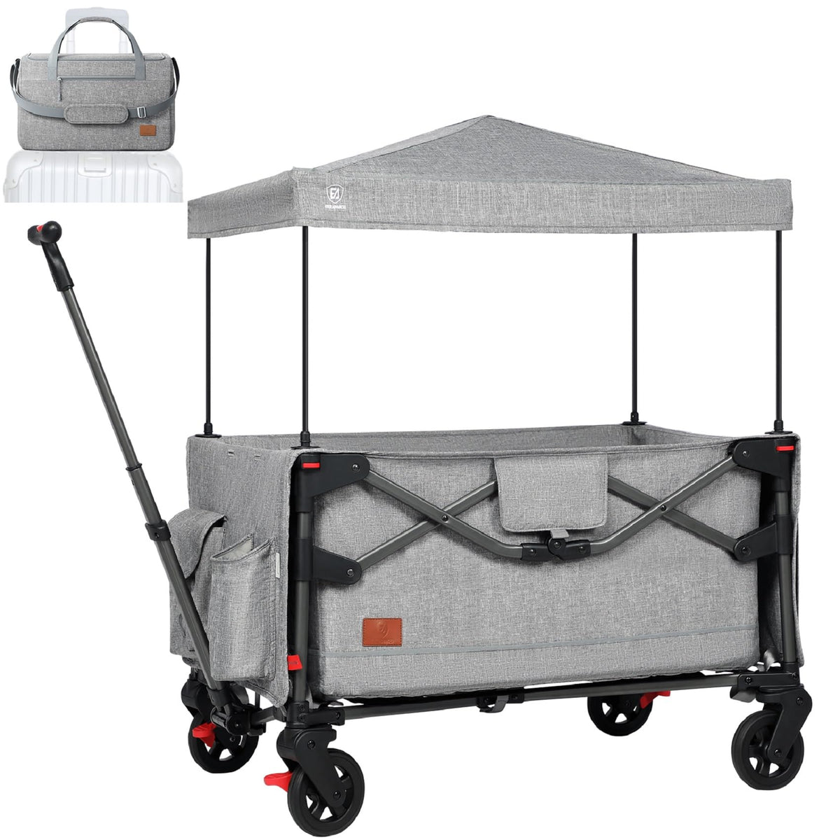 Ever Advanced foldable travel wagon stroller folded for easy overhead storage during flights