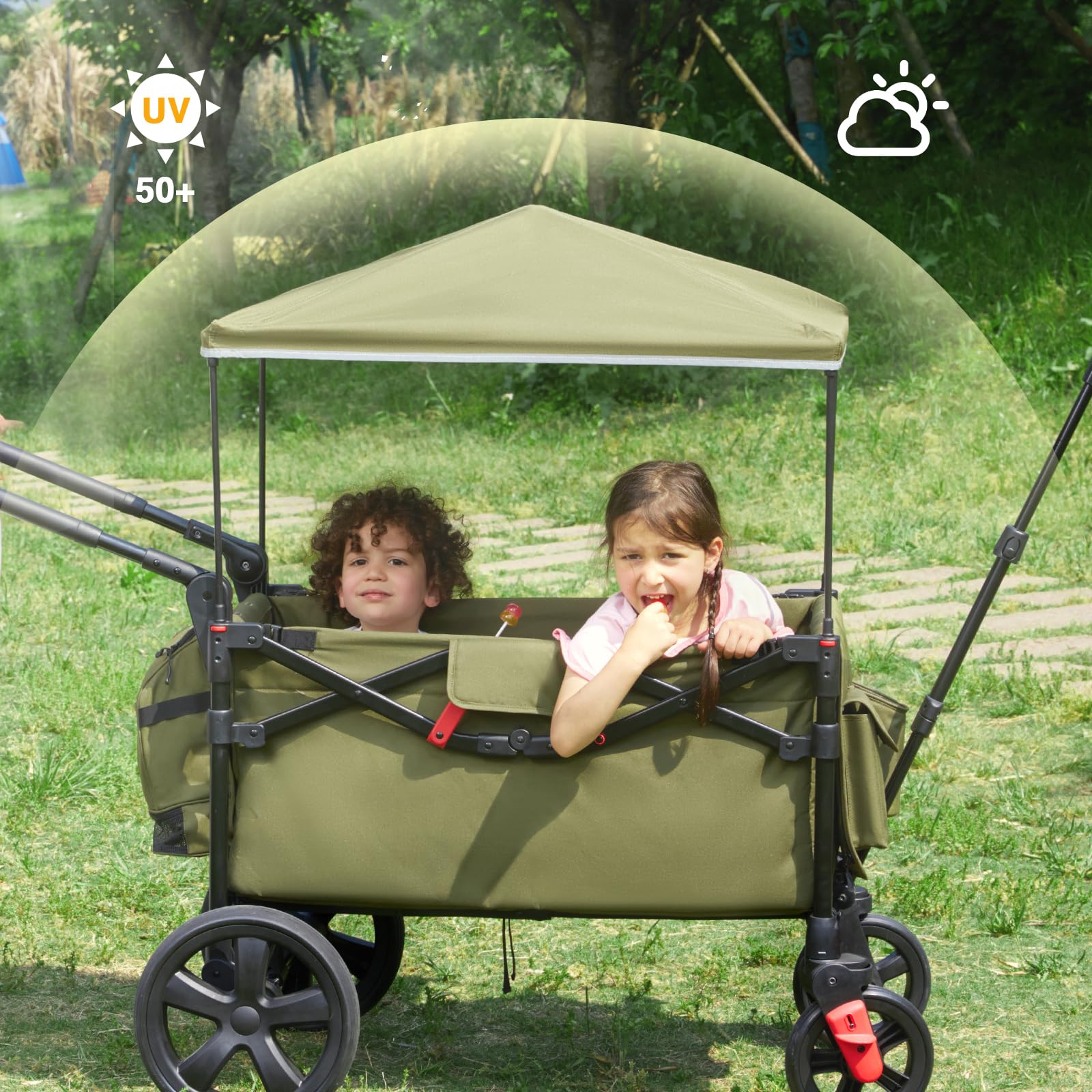 Ever Advanced foldable wagon folded-compact shows space-saving storage after outings.