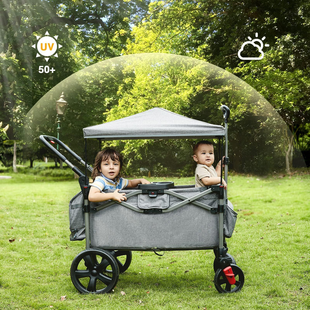 EVER ADVANCED foldable wagon with two kids inside for safe rides