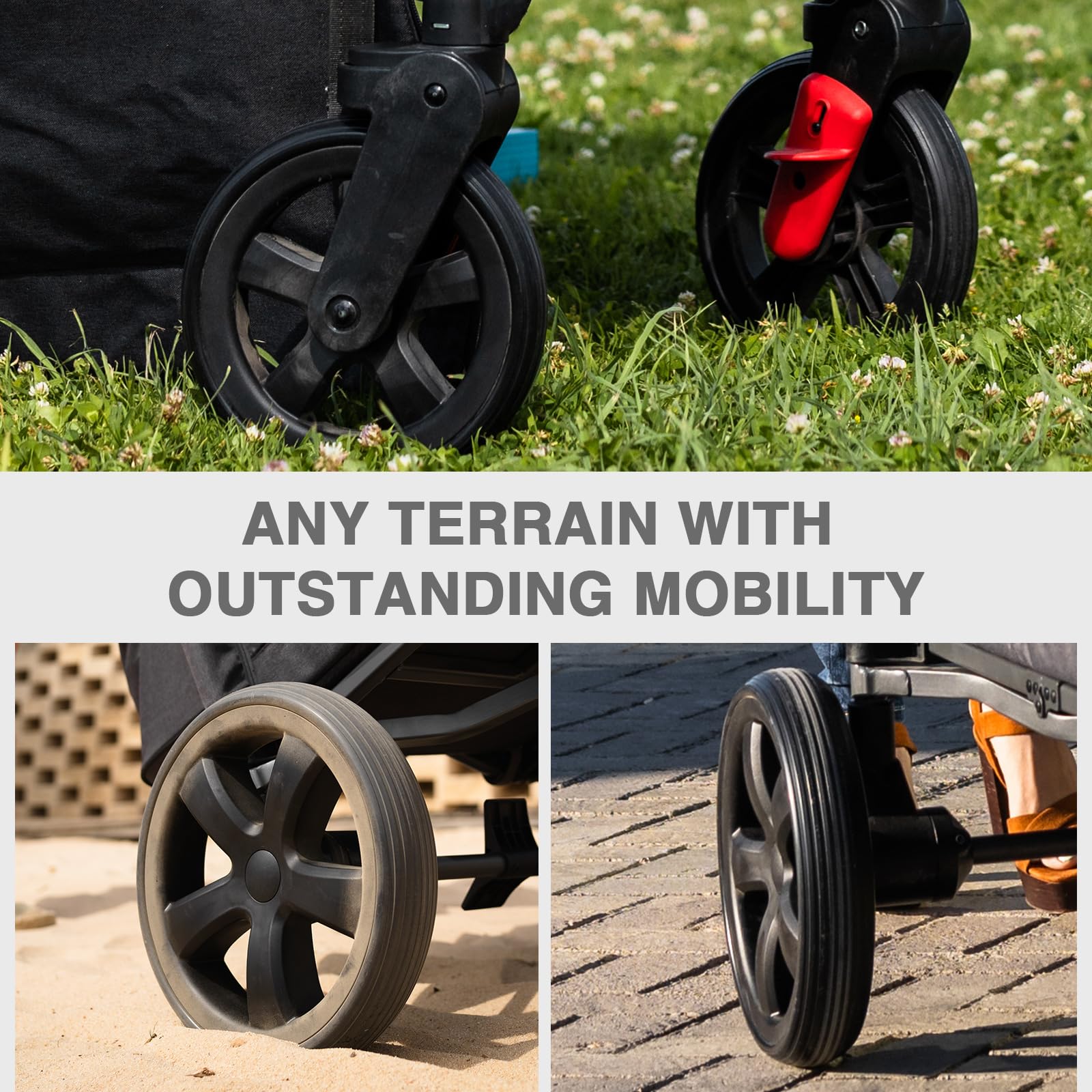 EVER ADVANCED Side-Unzip Wagon Stroller adjustable handle fits parents of all heights