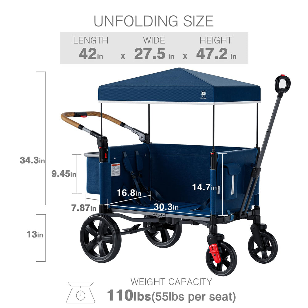 EVER ADVANCED Side-Unzip Wagon Stroller generous cargo space keeps essentials within reach