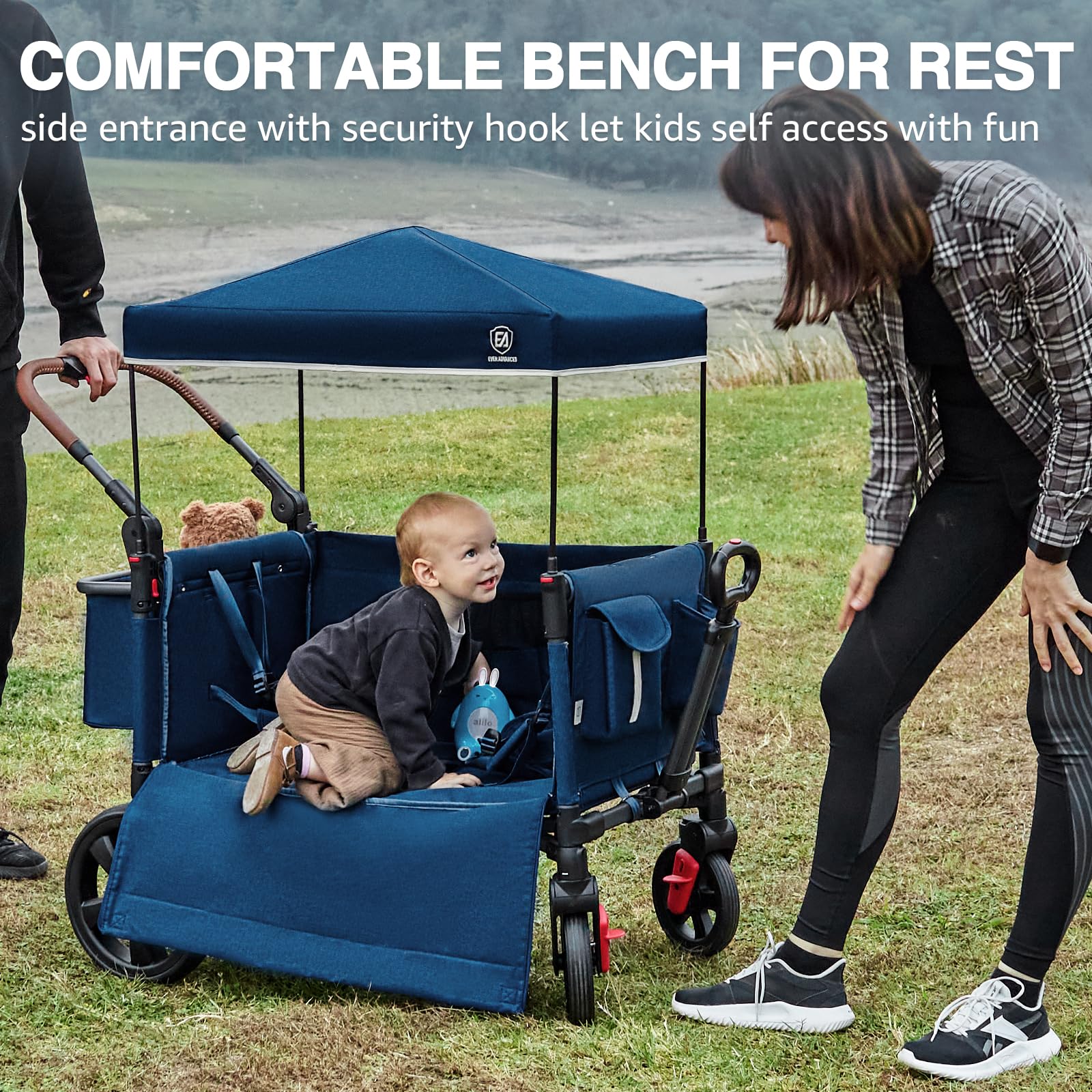 EVER ADVANCED Side-Unzip Wagon Stroller padded seats deliver comfortable rides for toddlers