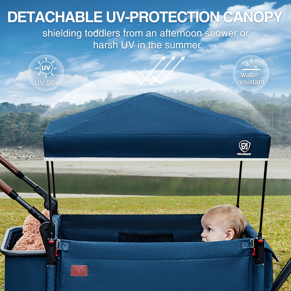 EVER ADVANCED Side-Unzip Wagon Stroller UPF50+ canopy shields sensitive skin from sun