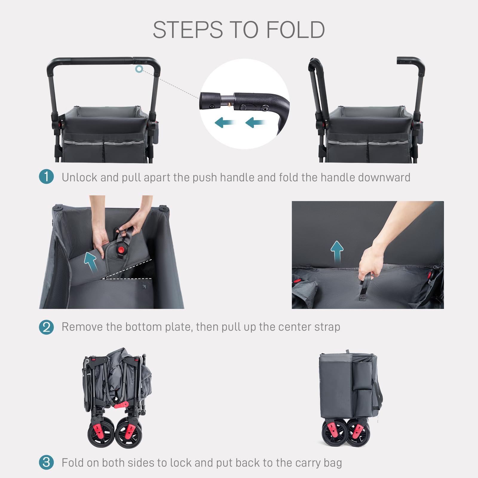 Ever Advanced Ultra-Compact Wagon foot brakes enable secure stops on any terrain.