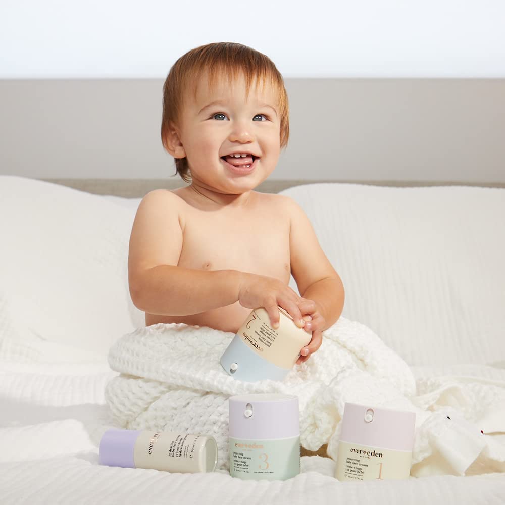 Evereden dry skin hydration boost demonstrated on a baby-friendly surface.