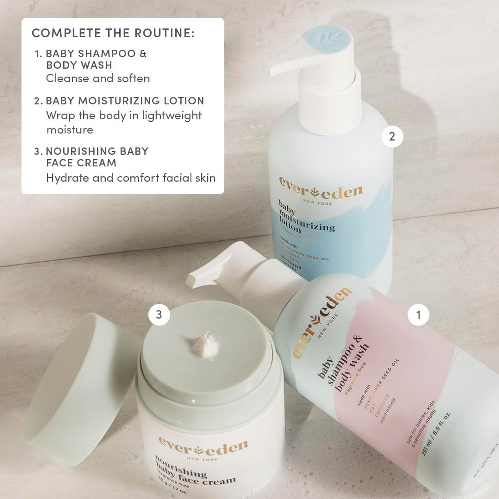 Evereden Nourishing Baby Face Cream being applied demonstrates a light, non-greasy finish.