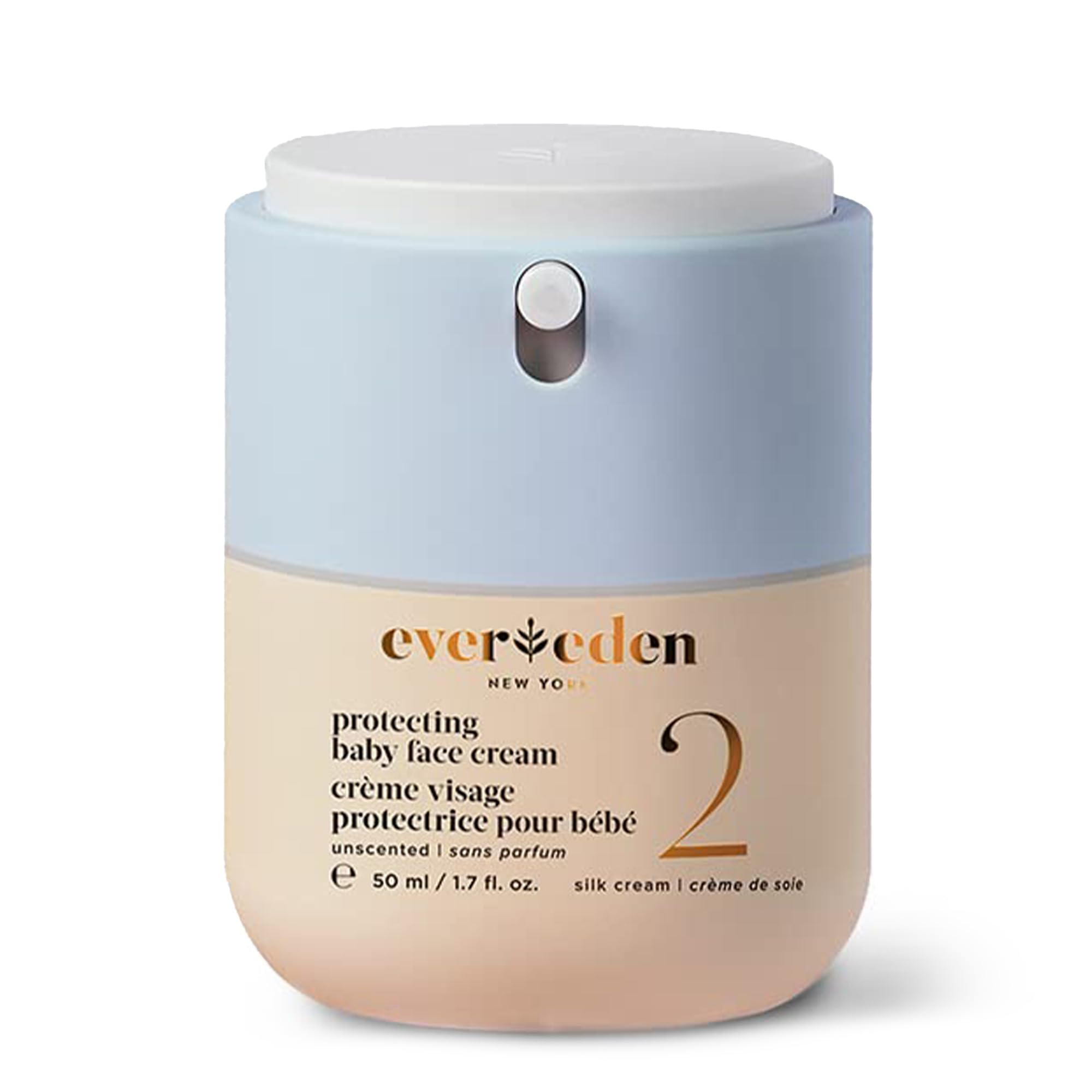 Evereden Protecting Baby Face Cream jar shows gentle newborn moisturizer in clean packaging.