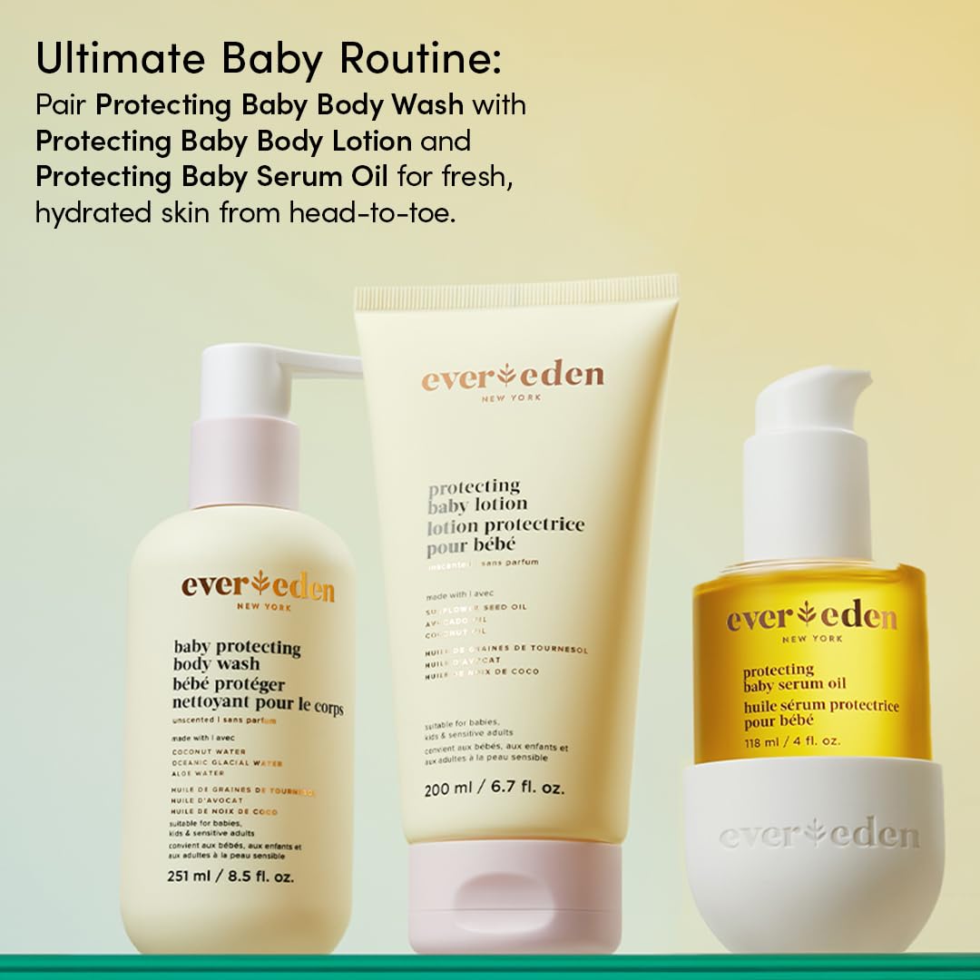Evereden Protecting Baby Lotion vernex complex graphic emphasizes gentle moisture balance.