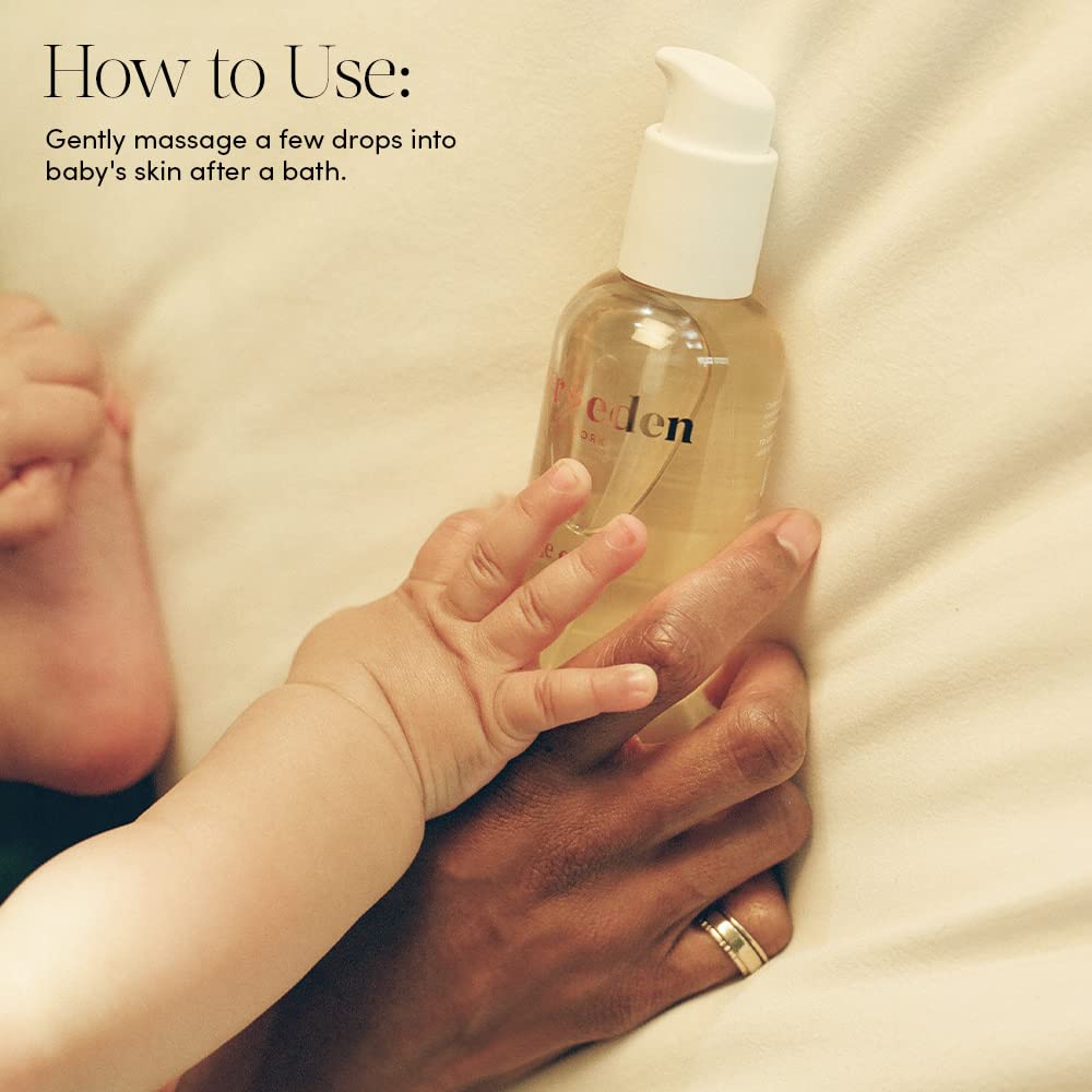 Evereden bottle on soft baby skin during gentle moisturizing routine.
